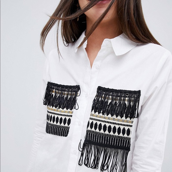 Asos tassel trim patch pocket button down shirt - Picture 3 of 3